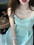 DAIIIBABYYY  -  Sweet Fresh Lace Edges Embroidery Suspender Dress Women's Summer Holiday Style Temperament A-line Sling Dresses Female Clothing
