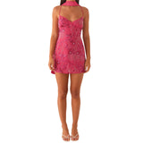 Daiiibabyyy  Women's Summer Sequined Flower Embroidery Beaded Bodycon Mini Dress Sleeveless Spaghetti Strap V Neck Night Out Dress with Scarf