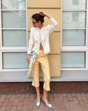 Daiiibabyyy  Lace Blouse Crochet Slim Fit Blouse Stand Collar Elegant Commuter Shirt Cute Feminine Breathable Button Down Stylish Shirt