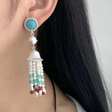 Daiiibabyyy  Crystal beaded niche light luxury temperament high-end earrings