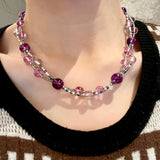 Daiiibabyyy  Amethyst Beaded Necklace Braided Clavicle Chain