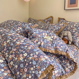 DAIIIBABYYY  -  French style pure cotton bed cover, four piece set on bed, 100 small floral all cotton duvet cover, bed sheet, lace style three