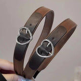 Daiiibabyyy  Fashion Coffee Brown Leather Buckle Hairband Hair Accessories Head Band for Women Spring Autumn Warm PU Leather Heart Headbands