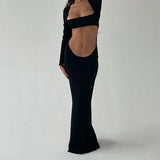 Daiiibabyyy  Cool and Spicy - style Black Long - sleeve Crop Top & Mermaid Skirt Set for Women | Square Neck & Slim - fit Design