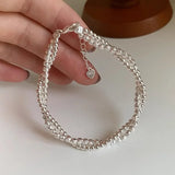 Daiiibabyyy  Sterling Silver Double Layered Car Flower Bead Wrapping Bracelet for Women Fine Jewelry Minimalist Accessories