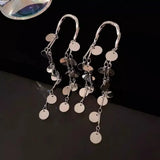 Daiiibabyyy  Long Colorful Sequins Disc Tassel Dangle Earrings Silver Color U Hook Metal Chain Drop Earrings for Women Party Evening Jewelry