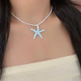 Daiiibabyyy  Y2K Large Resin Star Starfish Beads Pendant Necklace for Women Trendy Summer Beach Vacation Jewelry On Neck Accessories Female