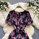 DAIIIBABYYY  -  Elegant sweet  asymmetrical print o-neck puff Sleeve Dress Vacation Slim Women Party mermaid summer dresses