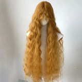Daiiibabyyy  Golden Yellow Fluffy Wool Roll Mechanism Synthetic Wig | European and American Retro Lolita Super Long Hair Cover