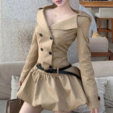 Daiiibabyyy  French temperament long-sleeved trench coat dress children early autumn new huge good-looking small bud short skirt