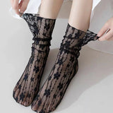 DAIIIBABYYY  -  2pairs Women Sexy Lace Flower Fashion Ultra-thin Transparent Summer Japan Style Hollow Mesh Crew Socks Harajuku Retro Long Socks