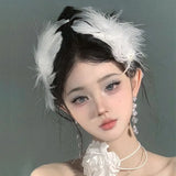 Daiiibabyyy  2Imitation White Swan Feather Hair Clips Elegant Ballet Headwear Bride Hair Accessories Sweet Princess Hairclips for Women Girls