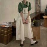 DAIIIBABYYY  -  Korean Version Minimalist Sweet Short Sleeved Top Slip Dress Printed and Embroidered Lace for Women's Long Skirts Dress