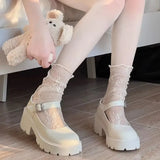 DAIIIBABYYY  -  2pairs Women Sexy Lace Flower Fashion Ultra-thin Transparent Summer Japan Style Hollow Mesh Crew Socks Harajuku Retro Long Socks