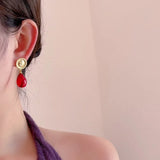 Daiiibabyyy  INS Fashion Red Green Color Natural Stone Water Drop Smile Sunflower Dangle Earrings for Women Statement Casual Jewelry