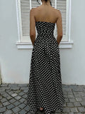 Daiiibabyyy  Elegant strapless waist cinching slimming dress with polka dot sexy off shoulder spring/summer new A-line skirt
