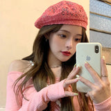 DAIIIBABYYY  -  Women's hat Sweet hollow breathable lace beret Summer thin breathable versatile casual fashion painter hat trend