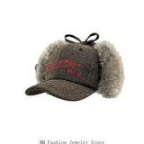 Daiiibabyyy  Earflap Baseball Hat for Girls Women Embroidery Furry Casual Hat for Sports Gym Mountain Camping Hat Outdoor Activity