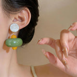 Daiiibabyyy  New Chinese Style Green Resin Dangle Earrings for Women White Cracked Round Drop Earrings Trendy Vacation Luxury Jewelry K