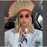 Daiiibabyyy  Plaid Print Ruffle Wide Brim Bucket Hat Foldable Sun Protection Loose Fit Summer Women Straw Hat Casual Chic Lady Sombrero