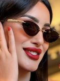 Daiiibabyyy  Fashion Trendy Retro Cat Eye Sunglasses Women Luxury Designer Vintage Style Chic Frameless Metal Small Triangle Eyewear