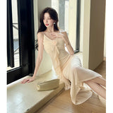 DAIIIBABYYY  -  Hot Girl Retro Sexy V-neck Strap Dress for Women's Summer Mesh Slim Fit Mermaid Long Dress Fashion Female Clothes