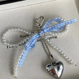 DAIIIBABYYY  -  2024 Sweet Korean Pearl Bow Heart Keychain Women Backpack Key Ring Charm Ornament Bags Phone Pendants Handmade Jewelry Gifts
