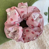 DAIIIBABYYY  -  1pc retro rose flower lace large intestine hair tie, gentle temperament bun hairstyle flower hair rope hair accessories
