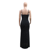 DAIIIBABYYY  -  Summer New Spaghetti Strap Dresses Solid Diamond Sheath Mermaid Floor Length Basic Style Sexy Ladies Evening Night Club Hot