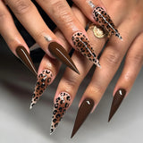 Daiiibabyyy  24pcs Long Stiletto Fake Nails Tips Simple French Leopard Print Almond False Nails Art Wearable Blue Press on Nails Set Finished