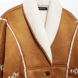 DAIIIBABYYY  -  Winter Lamb Wool Embroidery Women Coat Long Sleeve V-neck Single Breasted Female Jacket 2024 Autumn Winter Overcoat Lady Coats