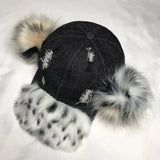Daiiibabyyy  New Retro Leopard Print Leopard Print Pom Poms Ears Baseball Caps Women Washed Trendy Street Y2K Snapback Hat Cotton Sun Hats