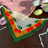 Daiiibabyyy  Women Boho Crochet Head Scarf  Sweet Cherry Triangle Hair Scarves Pastoral Style Headbands For Vacation Spring Hair Accessories