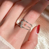 Daiiibabyyy  Silver Plating Zircon Star Moon Opening Rings for Women Romantic Personality Fashion Jewelry Minimalist Accessories