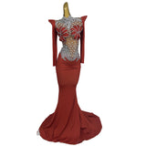 DAIIIBABYYY  -  Sexy Shiny Rhinestones Pearls Party Dress Women's Evening Trumpet Dresses Stage Celebrate Gogo Costume Festival Outfits Jinghua