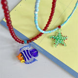 DAIIIBABYYY  -  Colorful Glazed Fish Pendant Necklace Glass Beads Necklace Cute Marine Animal Jewelry Summer Gift
