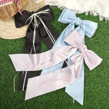 Daiiibabyyy  Women Korean Style Large Satin Bow Hair Clips Long Tassel Ribbon Wedding Party Daily Elegant Ponytail Headwear