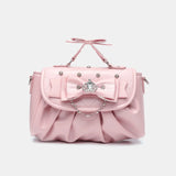 Daiiibabyyy  Elegant Pink Bow Rhinestone Underarm Bag Sweet Lolita Pleated Shoulder Bags Portable Bow Handle Handbag Cute Ita Purse Trendy