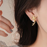 Daiiibabyyy  Silver Needle Zircon Pearl Bird Earrings for Women New Chinese Retro Stud Earring Light Luxury High-end Jewelry Gifts