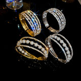 Daiiibabyyy  Diamond-inlaid Pearl Multi-layer Open Bangles  for Women European American Exquisite Temperament Bracelet Light Luxury Jewelry