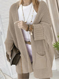 Daiiibabyyy  Women Loose Batwing Sleeve Knit Cardigan Hollow Long Sweater Coat with Pockets