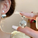 Daiiibabyyy  Luxury Double sided White Crystal Crown Stud Earrings Women High Fashion Two Wear Earrings Niche Jewelry Gifts