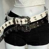 Daiiibabyyy  Retro Fashion PU Leather Rivet Belt for Men Spicy Girl Studs Y2K Belt Black White Metal Men Waistband Belt Jeans Accessories