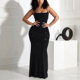 DAIIIBABYYY  -  Summer New Spaghetti Strap Dresses Solid Diamond Sheath Mermaid Floor Length Basic Style Sexy Ladies Evening Night Club Hot