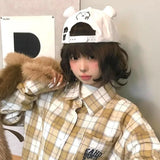 Daiiibabyyy  Women's Kawaii Hats Cute Cartoon New Spring Summer Sweet Style White Plush Bear Baseball Cap With Sun Protection Shade Sun Hats