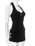 DAIIIBABYYY  -  Solid Slimming Backless Tunic Jumpsuits for Women Halter Sleeveless High Waist Spliced Metal Sexy Jumpsuits Female Fashion