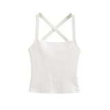 Daiiibabyyy  Solid Color Sexy Back-Cross-Strap Tank Top For Women New Summer Slim-Fit Short Outerwear Base Top Pure Desire Casual Style 56ZA