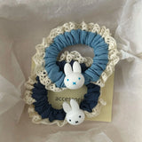Daiiibabyyy  1PC Blue & Navy Rabbit - Decorated Scrunchies, Lace - Edged Hair Bands, Lovely Hair Accessories for Women