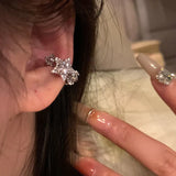 Daiiibabyyy  1PC Shiny Zircon Star Clip Earrings for Women Girl Simple Sweet Party Ear Cuff Silver Color Light Luxury Jewelry Gift
