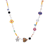 Daiiibabyyy  Korean Crystal Flower Love Pendant Necklace for Women New Trendy Beaded Choker Necklace Y2K Jewelry Accessories